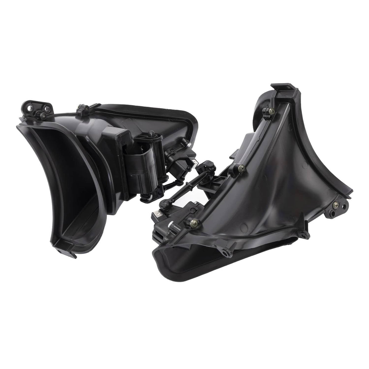 Black ABS fairing air duct parts with vent housings and mounting bracket assemblies