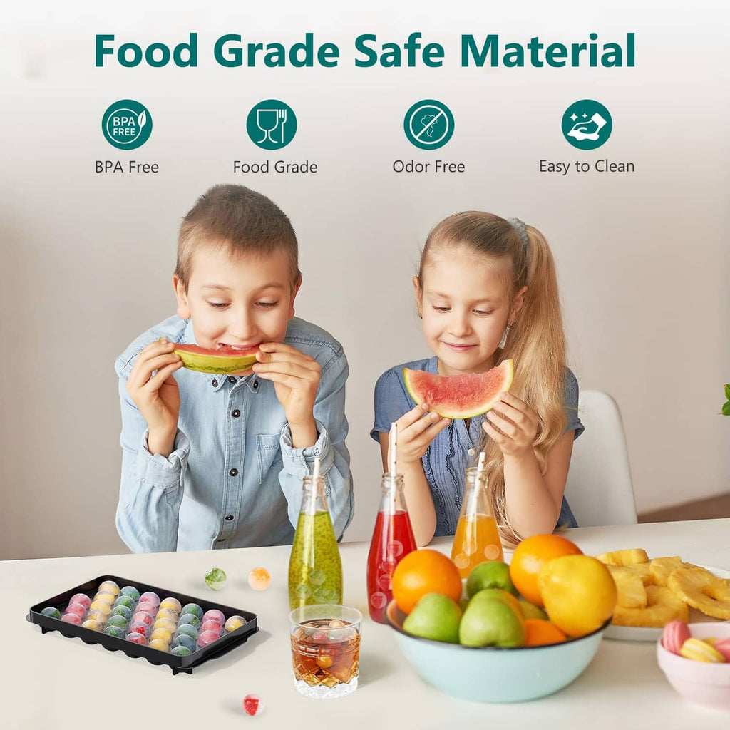 Black ice cube tray and lid with ice cubes, kids serving drinks