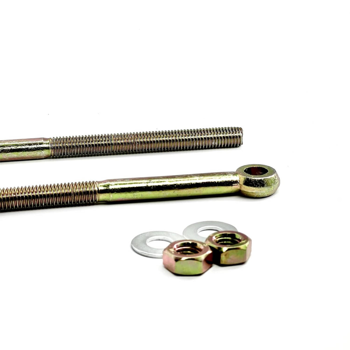 Threaded deck lift links with ring ends; small washers and nuts