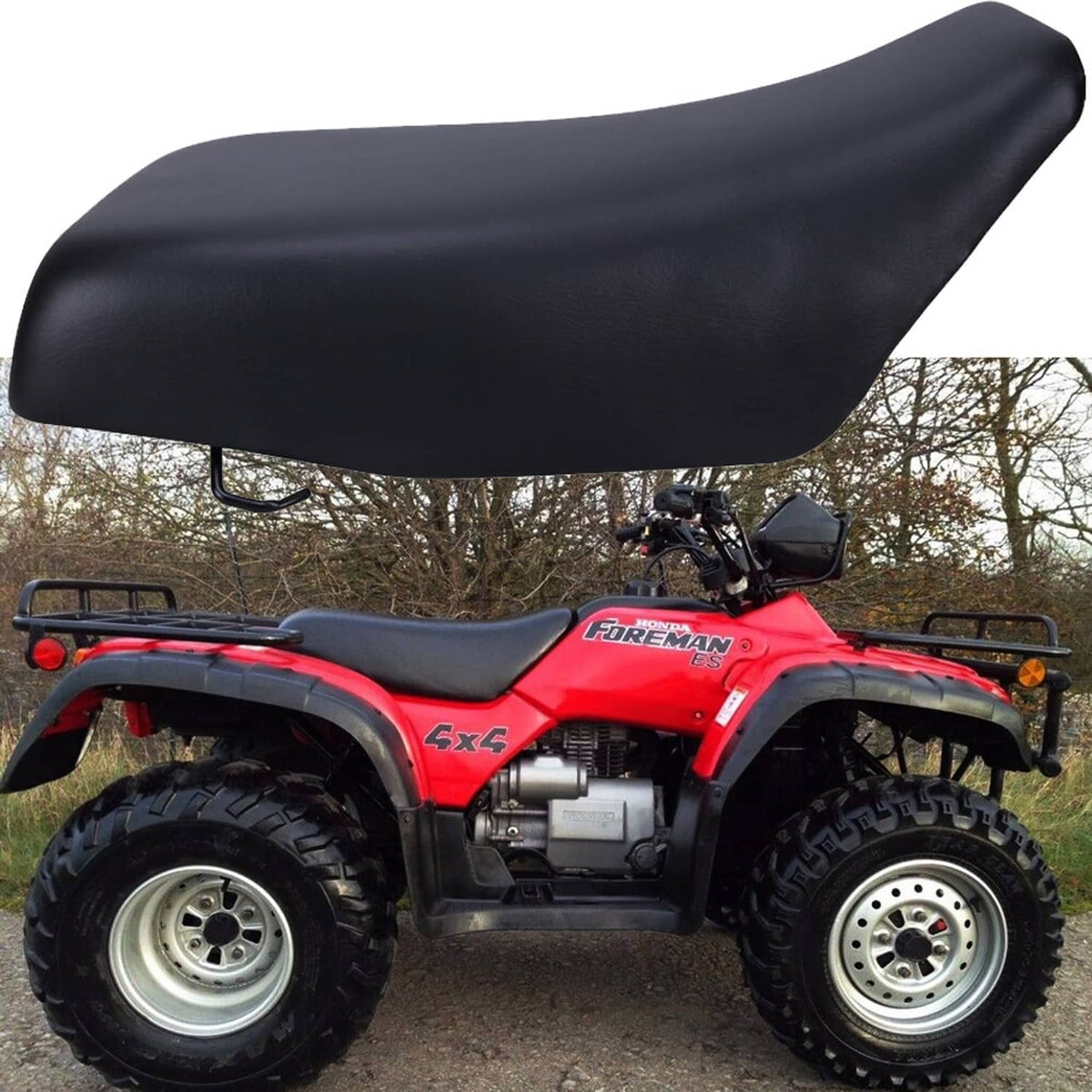 ATV seat cover in black with contoured shape and rear mounting clip