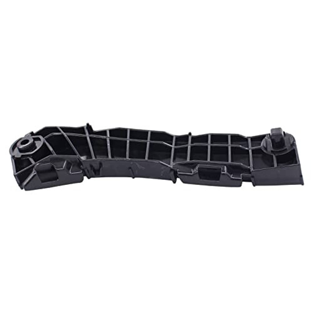 Black plastic bumper bracket retainer with grid structure and raised latch details