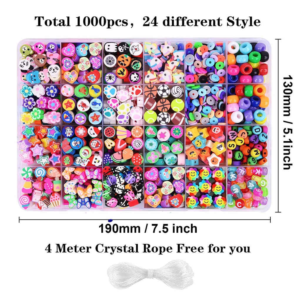 Polymer clay bead bracelet making kit with 1000pcs mixed beads and 4 m crystal rope