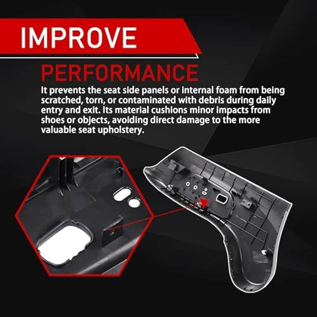 Front driver seat trim panel with large cutouts and visible mounting hardware