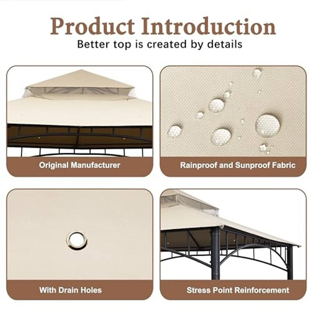 Light beige gazebo roof canopy fabric detail with water droplet pattern and drain holes