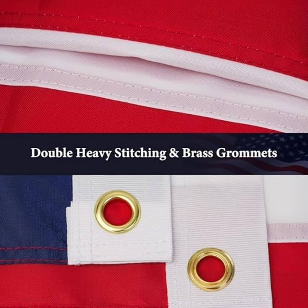American flag top hem with double stitching and brass grommets