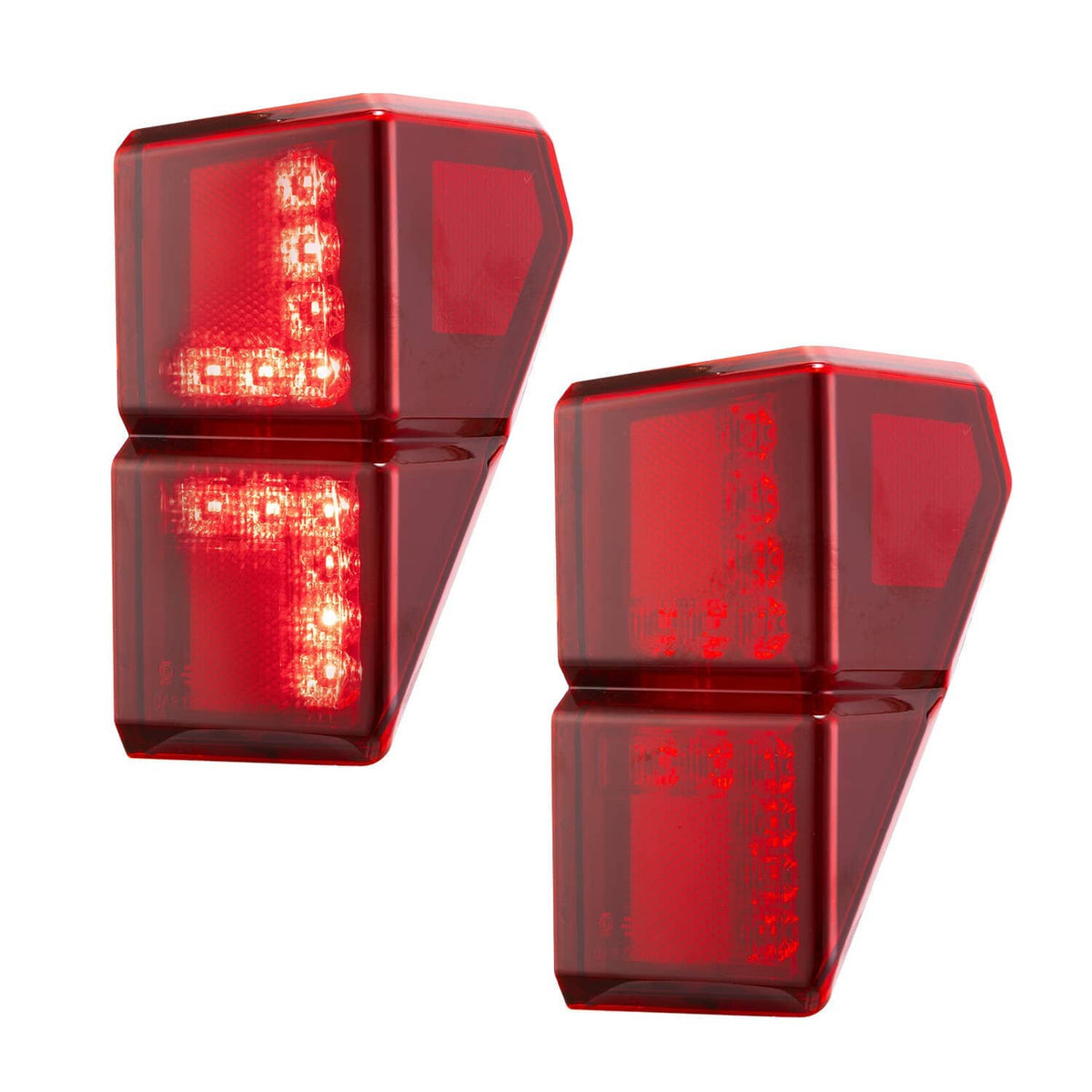 Single red LED rear tail light with rectangular smoked lens, illuminated