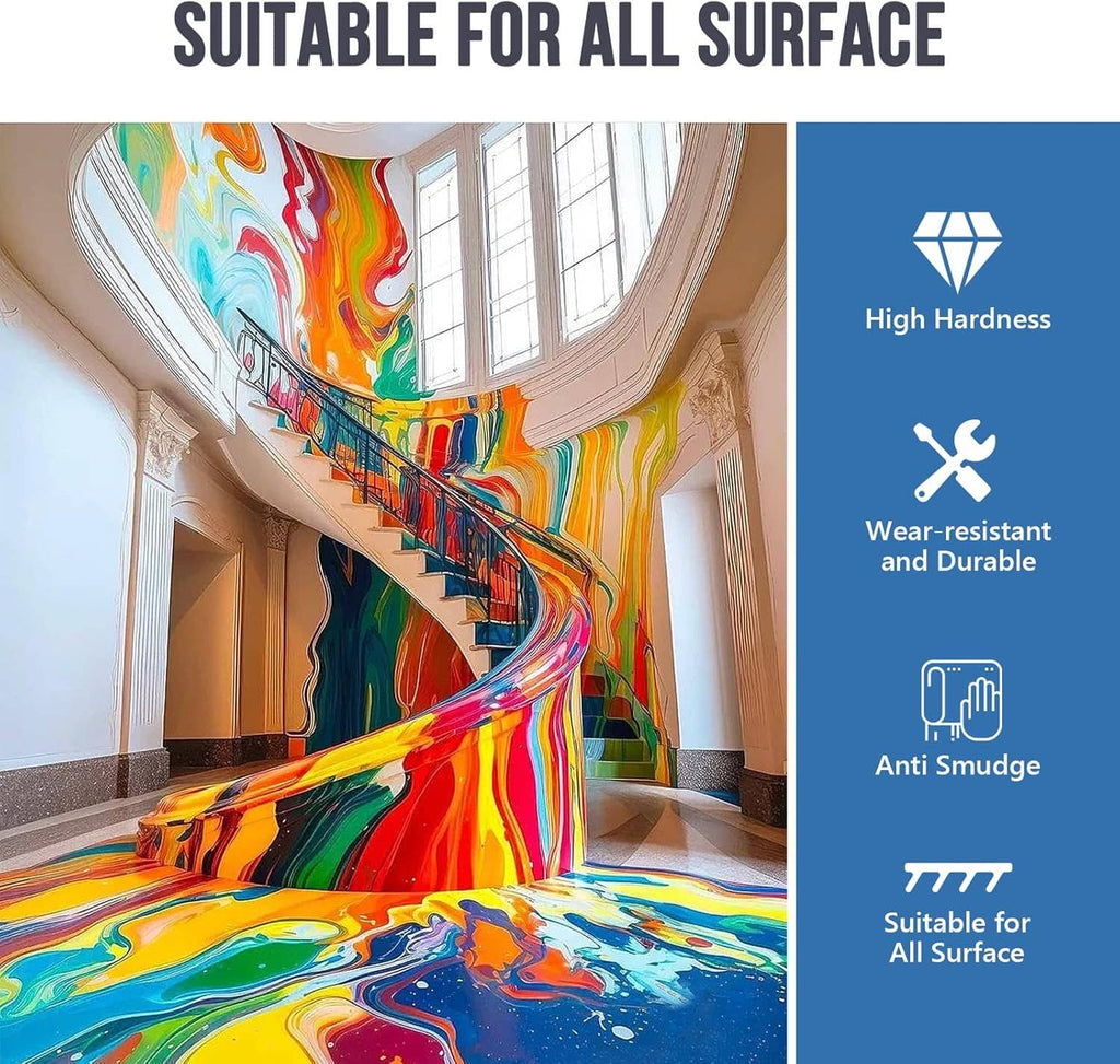 Epoxy resin kit showing colorful resin artwork with a glossy surface finish