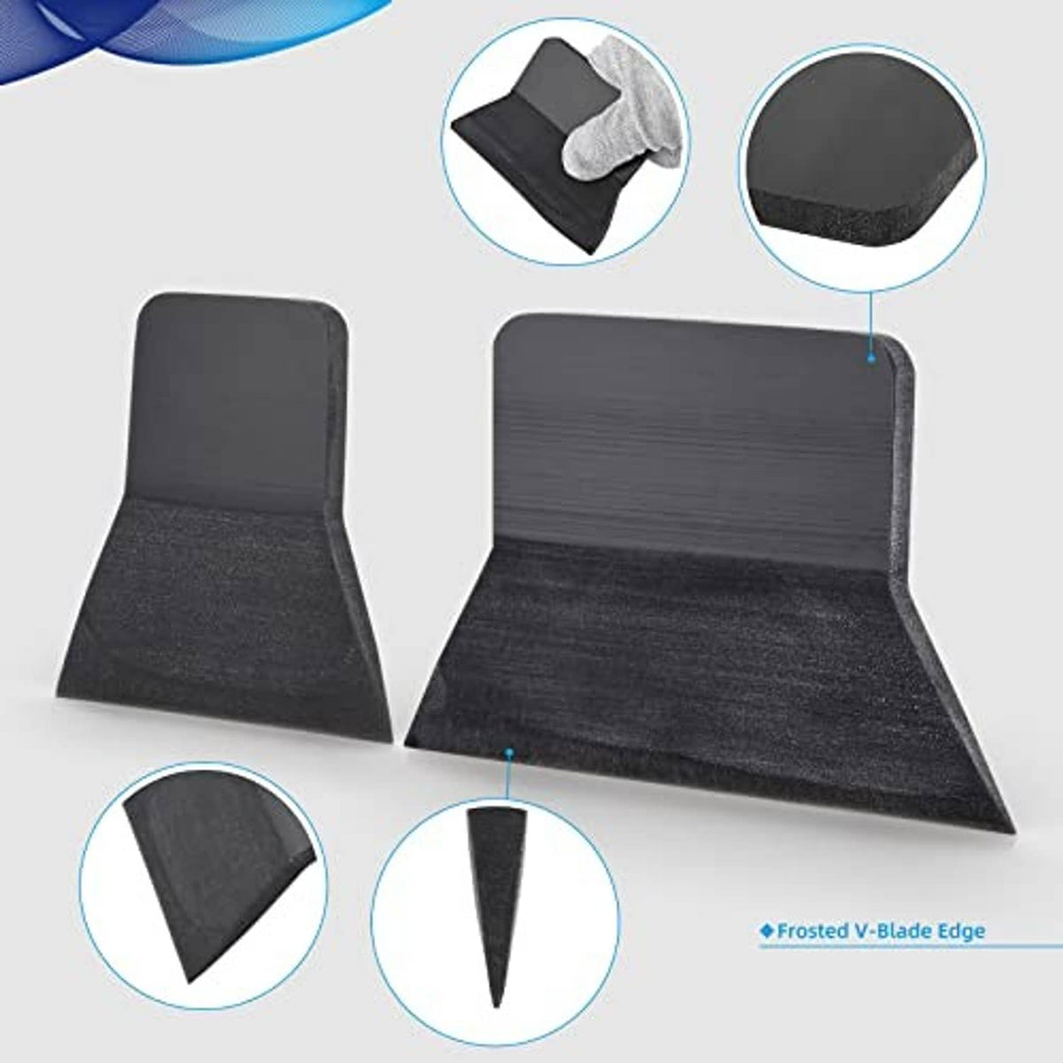Three black PPF squeegees with textured grips and frosted edge blades