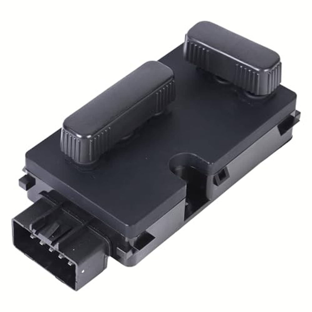 Power seat switch module with two ribbed black rocker controls, dark gray base