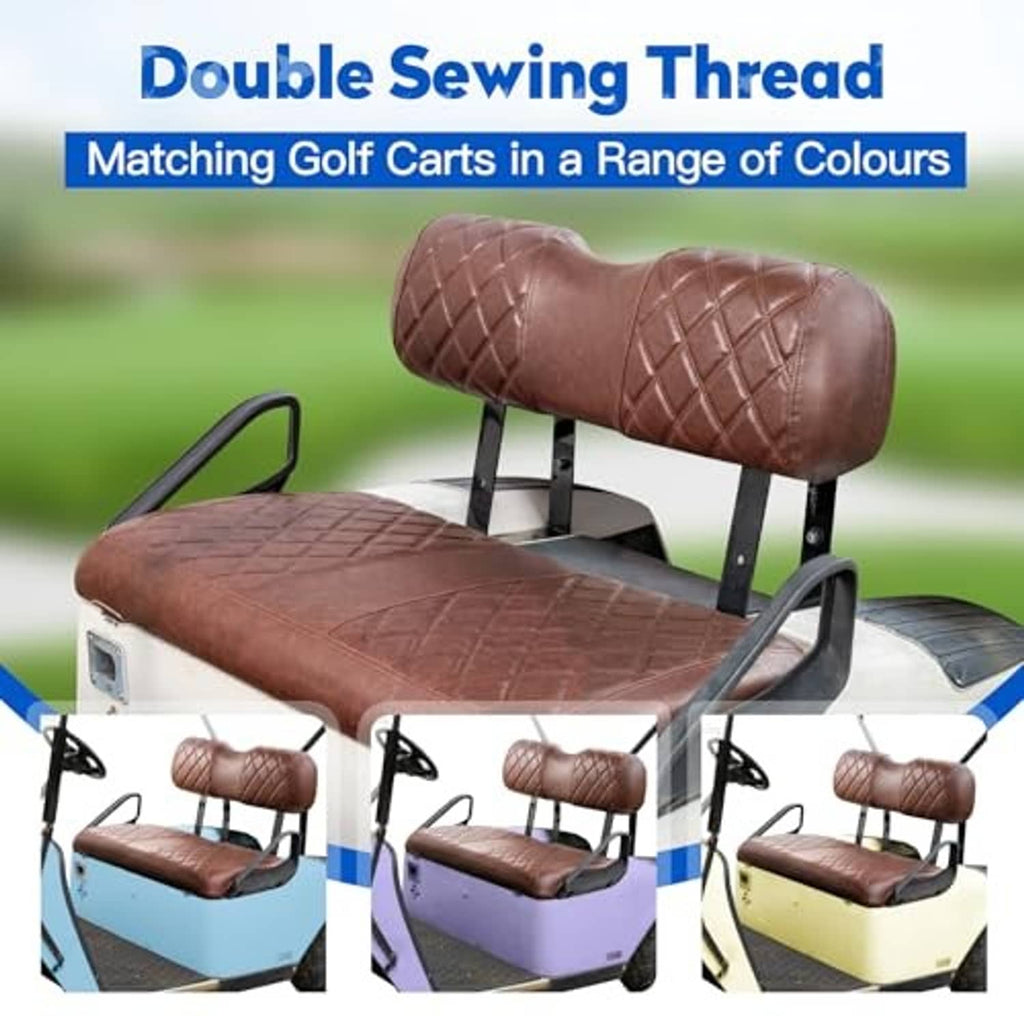 Brown diamond-quilted golf cart seat cover with double-stitched seams
