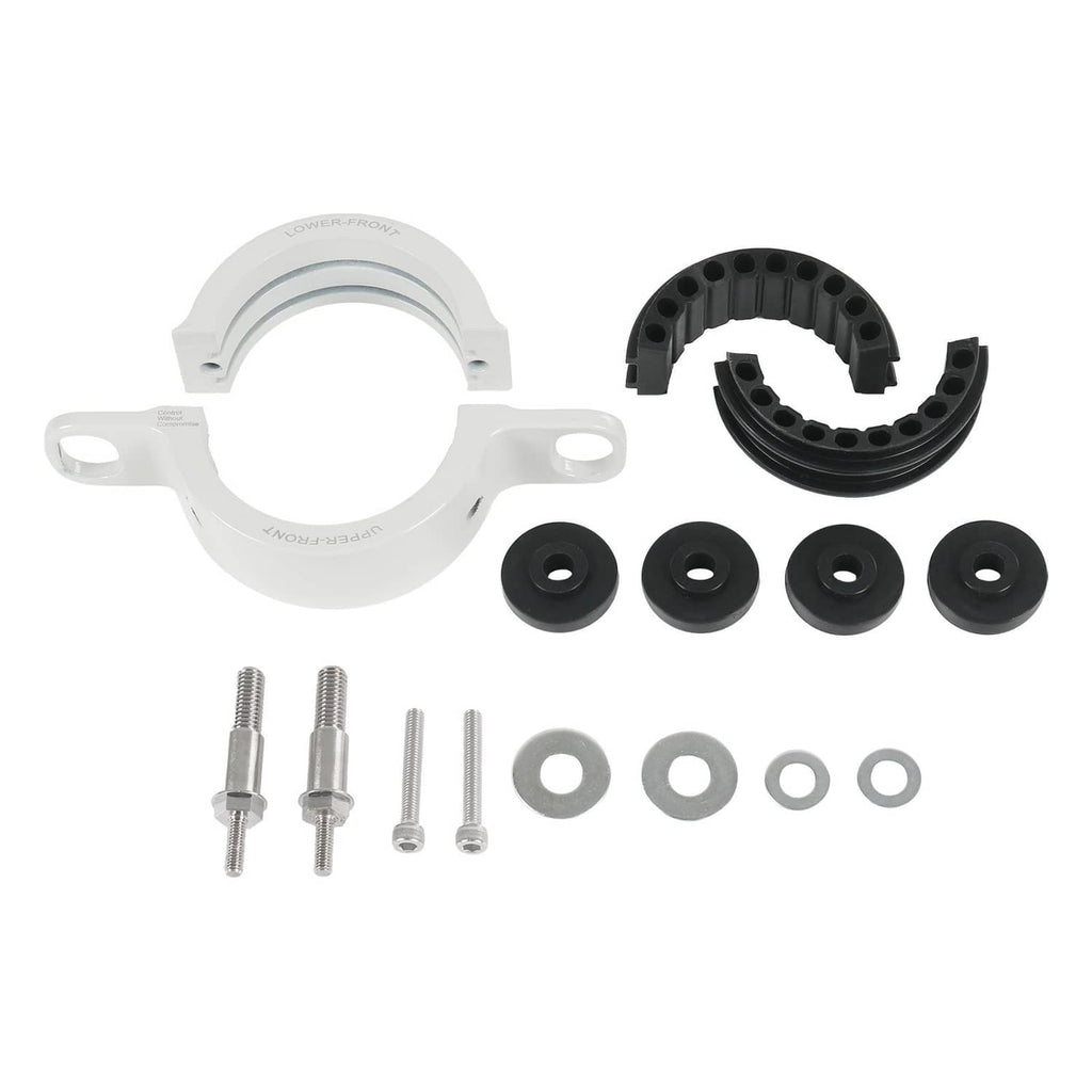 Driveshaft center support bearing carrier parts kit with bushing and mounting hardware, white/black