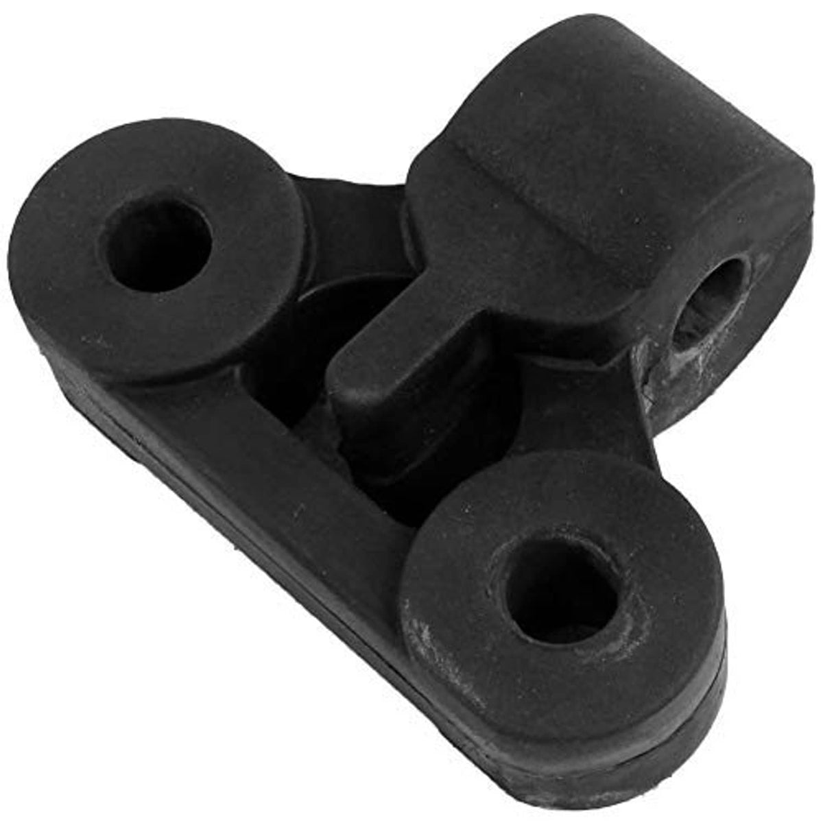 Black rubber exhaust hanger insulator bracket with three bolt holes
