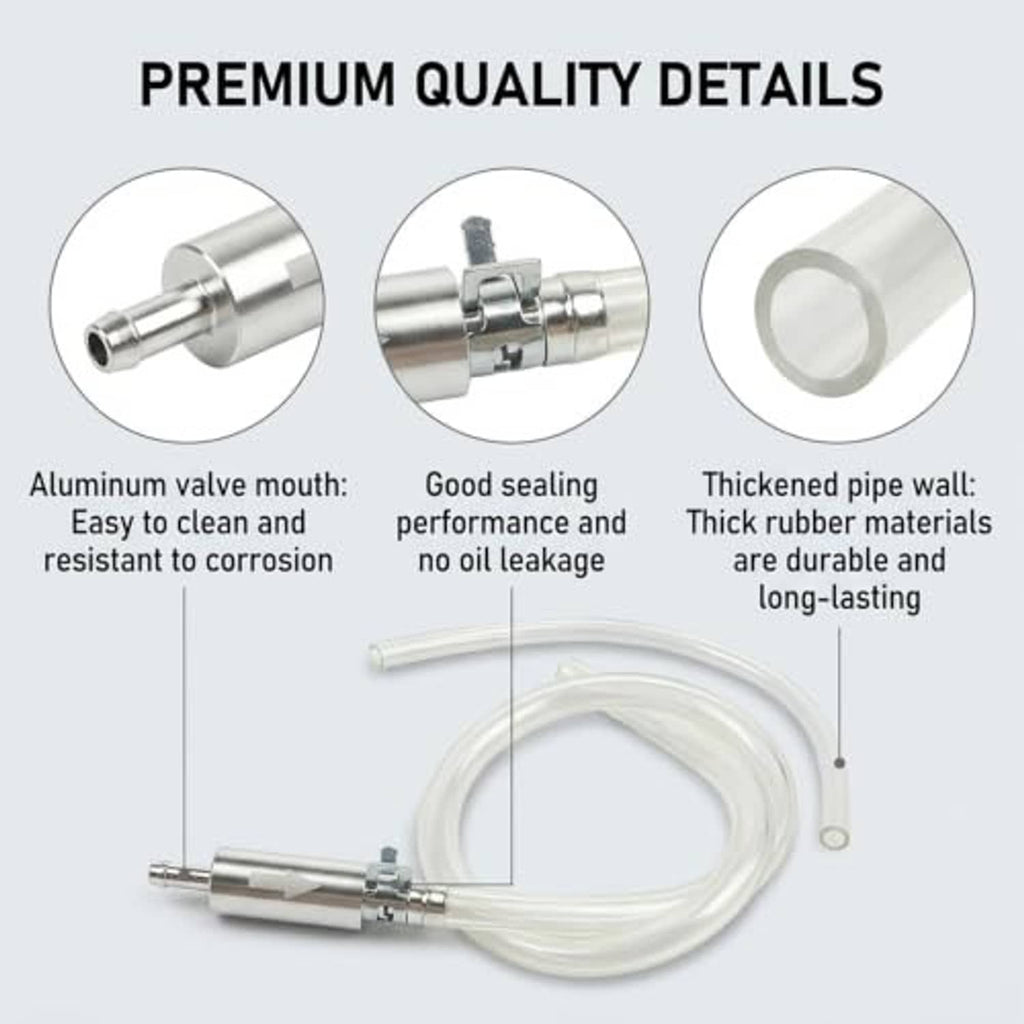 Brake bleeder kit detail view of aluminum valve mouth and thickened hose