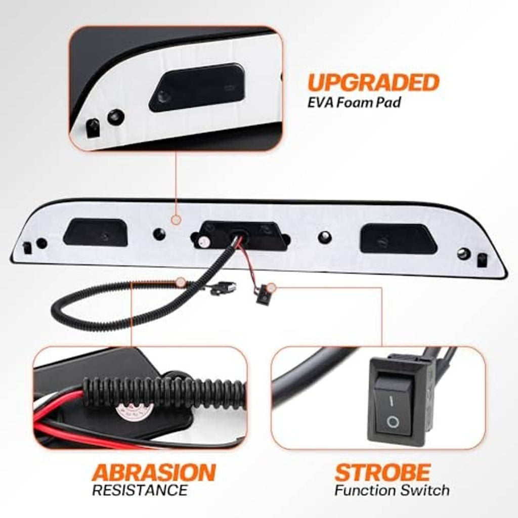 LED third brake light kit with EVA foam pad, wiring harness, and strobe switch