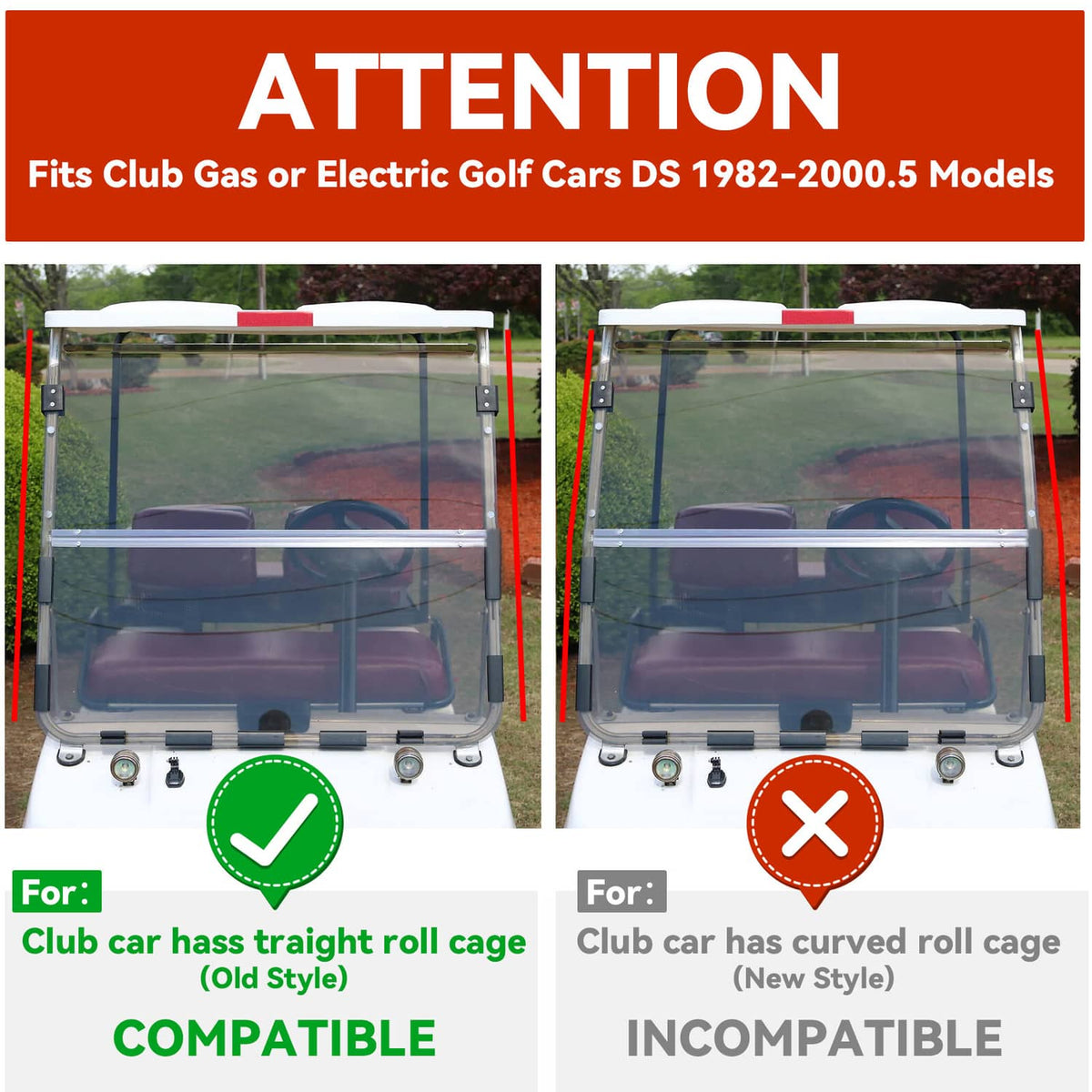 Tinted folding windshield windscreen for Club golf carts with compatible fit markers