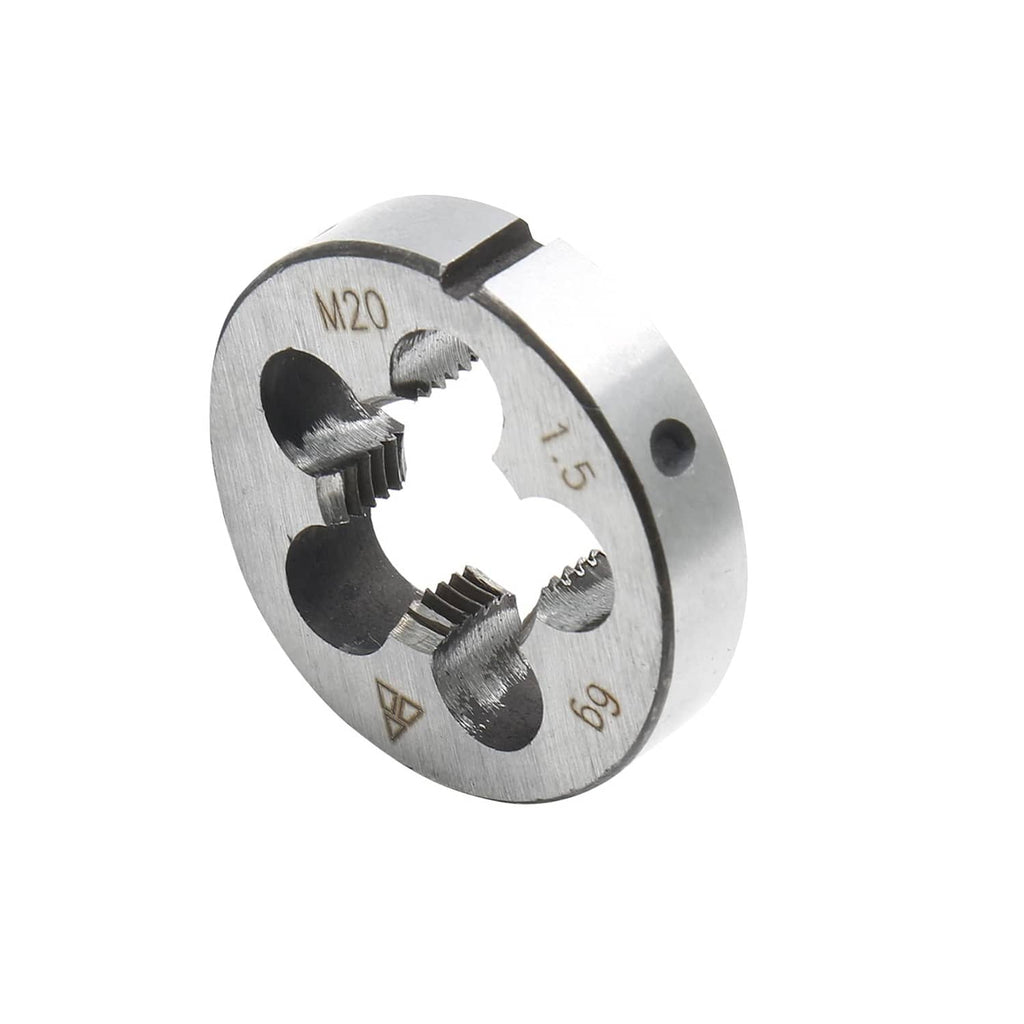 M20 thread die with right-hand cutting grooves and side view of tooth profile