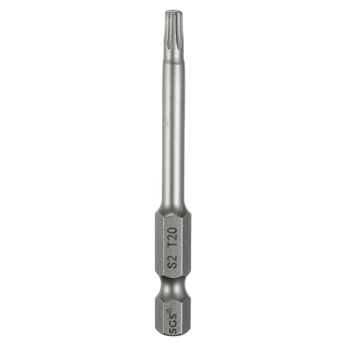 Gray Torx T20 screwdriver bit with shank and embossed size marking