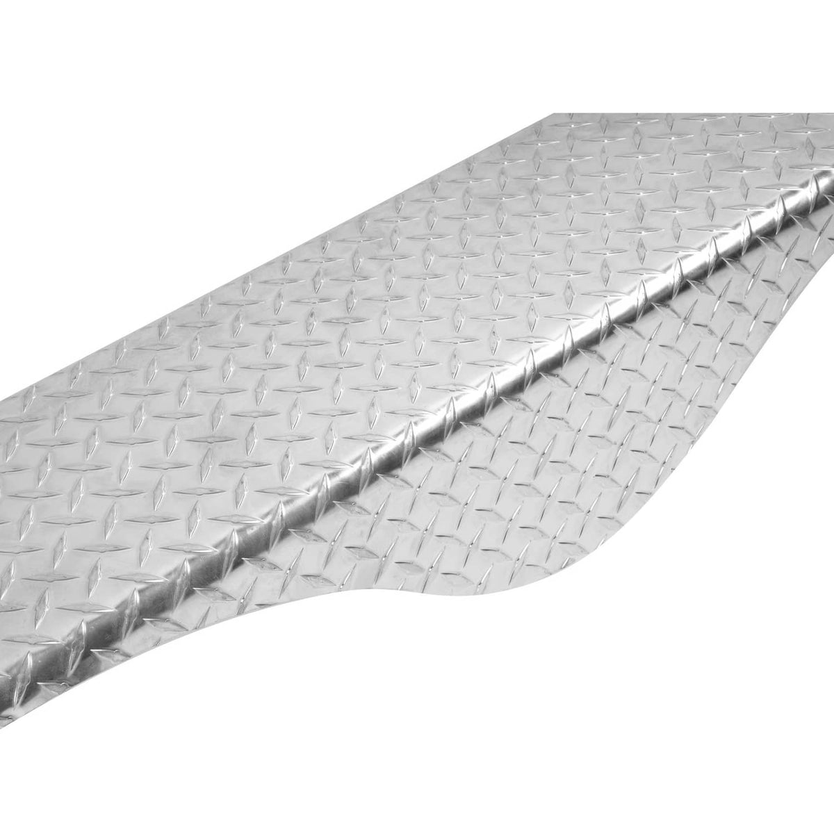 Close-up of silver diamond tread plate on a curved fender