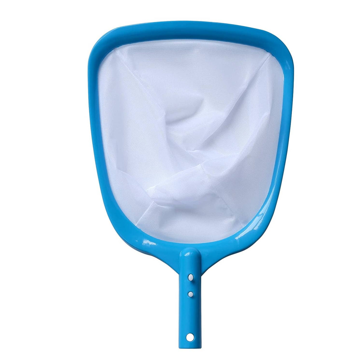 Compact blue pool skimmer net with white mesh bag and straight support handle.