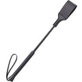 Black 18-inch horse riding crop with textured grip and leather cuff