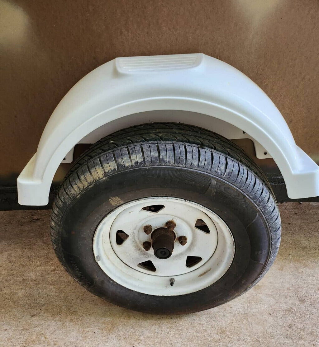 White wheel-arch trailer fender with ribbed top and open wheel cutout