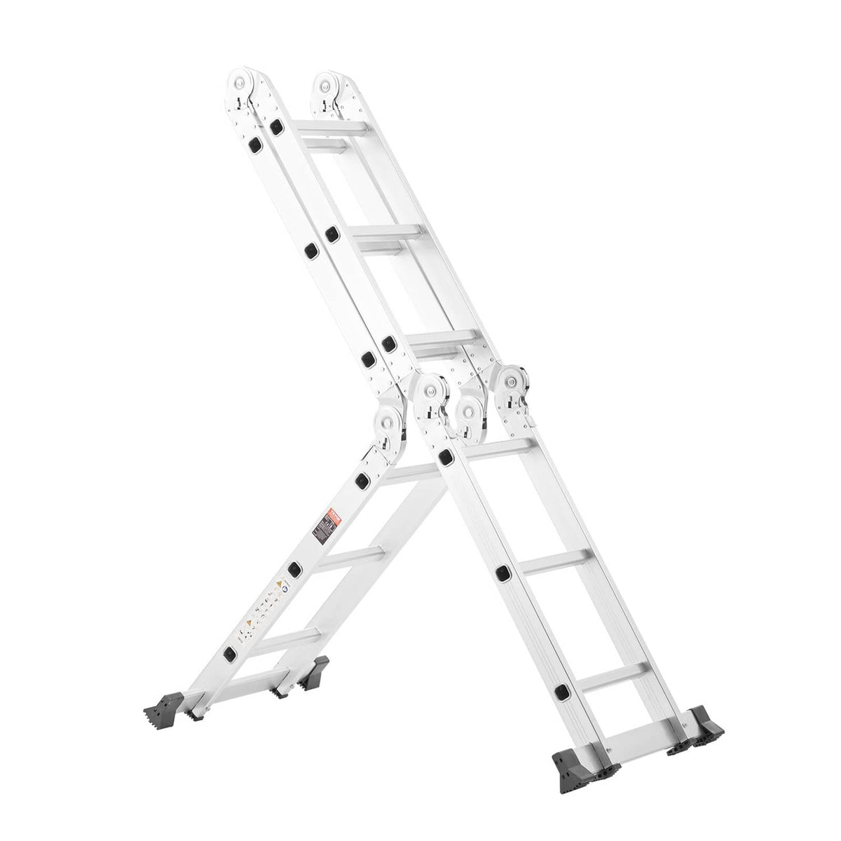 White 3-step folding ladder with hinge sections and black rubber feet
