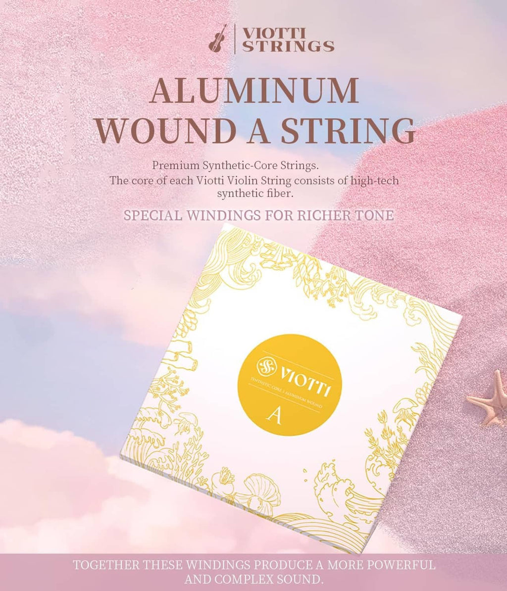 Aluminum wound A violin string card with VIOTTI emblem and yellow A label
