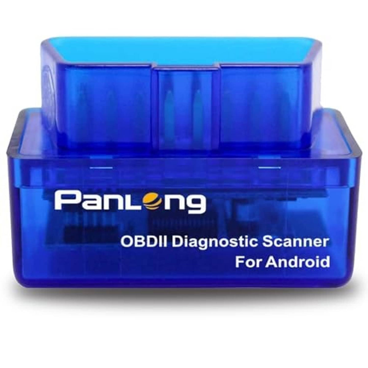 Blue Panlong OBDII diagnostic scanner device with clear cover and front text label