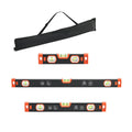 Magnetic torpedo level set in black and orange with storage bag