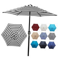 Black-and-white striped 7.5 ft patio umbrella with open canopy and center pole