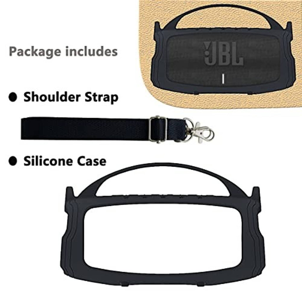 Silicone speaker cover case with shoulder strap attachment, shown unfolded