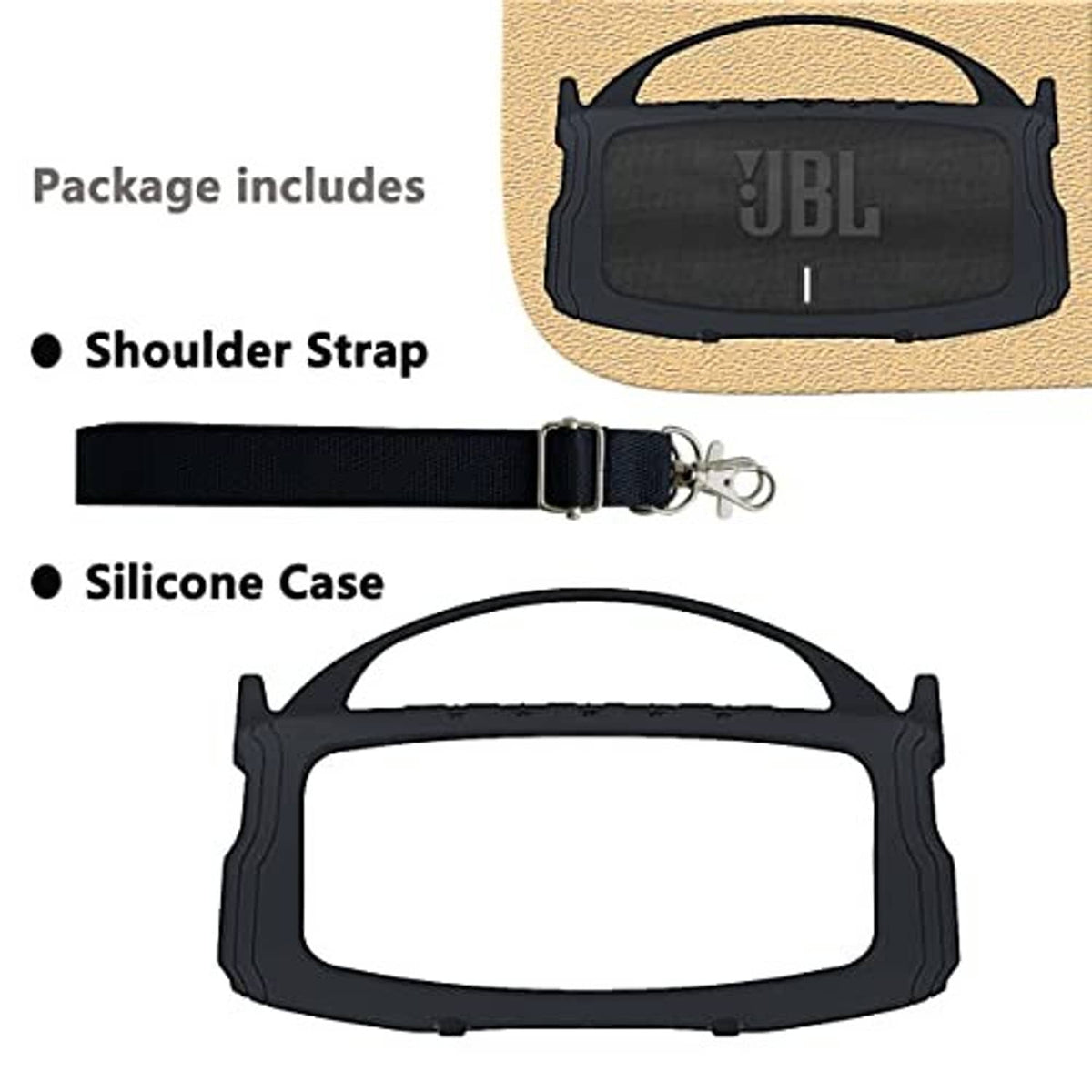 Silicone speaker cover case with shoulder strap attachment, shown unfolded