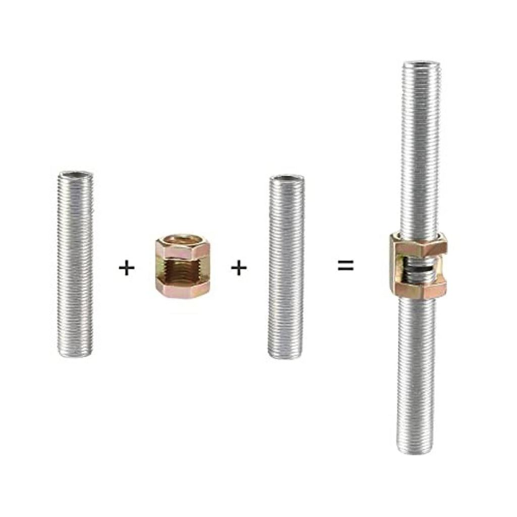 Hex coupling nut connects threaded rods, showing how it joins two M10x1mm bolts