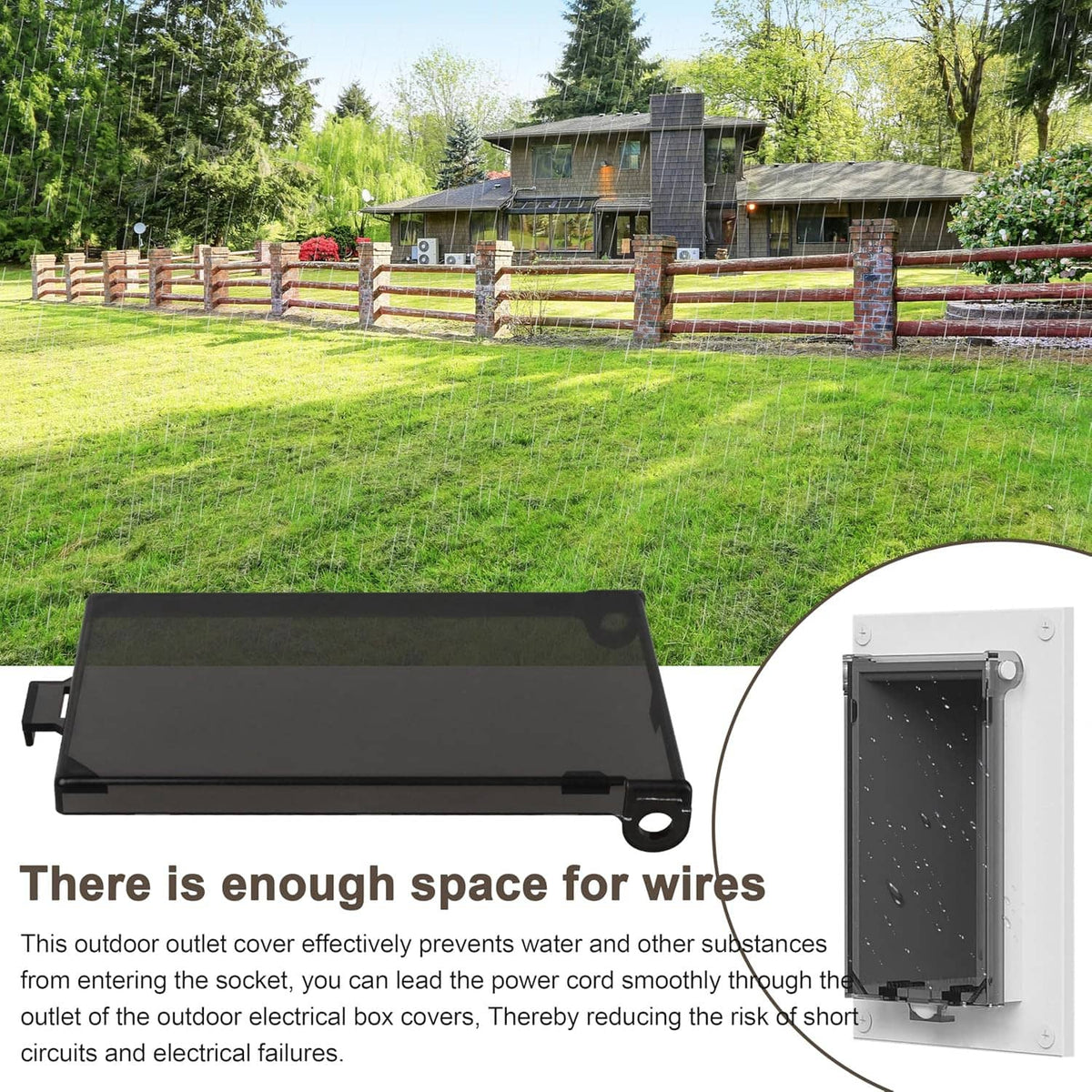 1-gang vertical outdoor outlet cover placed on a wall opening with hinged door