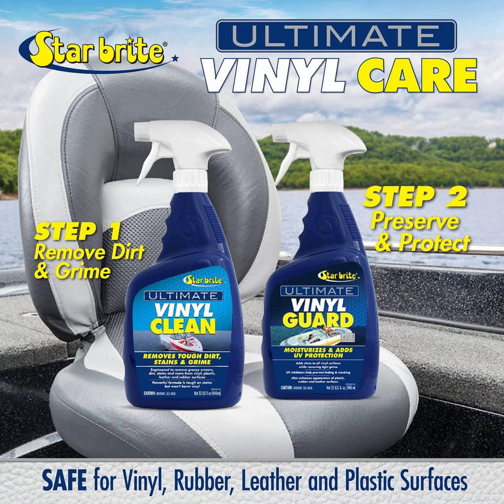 Vinyl care guide with two bottles—Ultimate Vinyl Clean and Ultimate Vinyl Guard