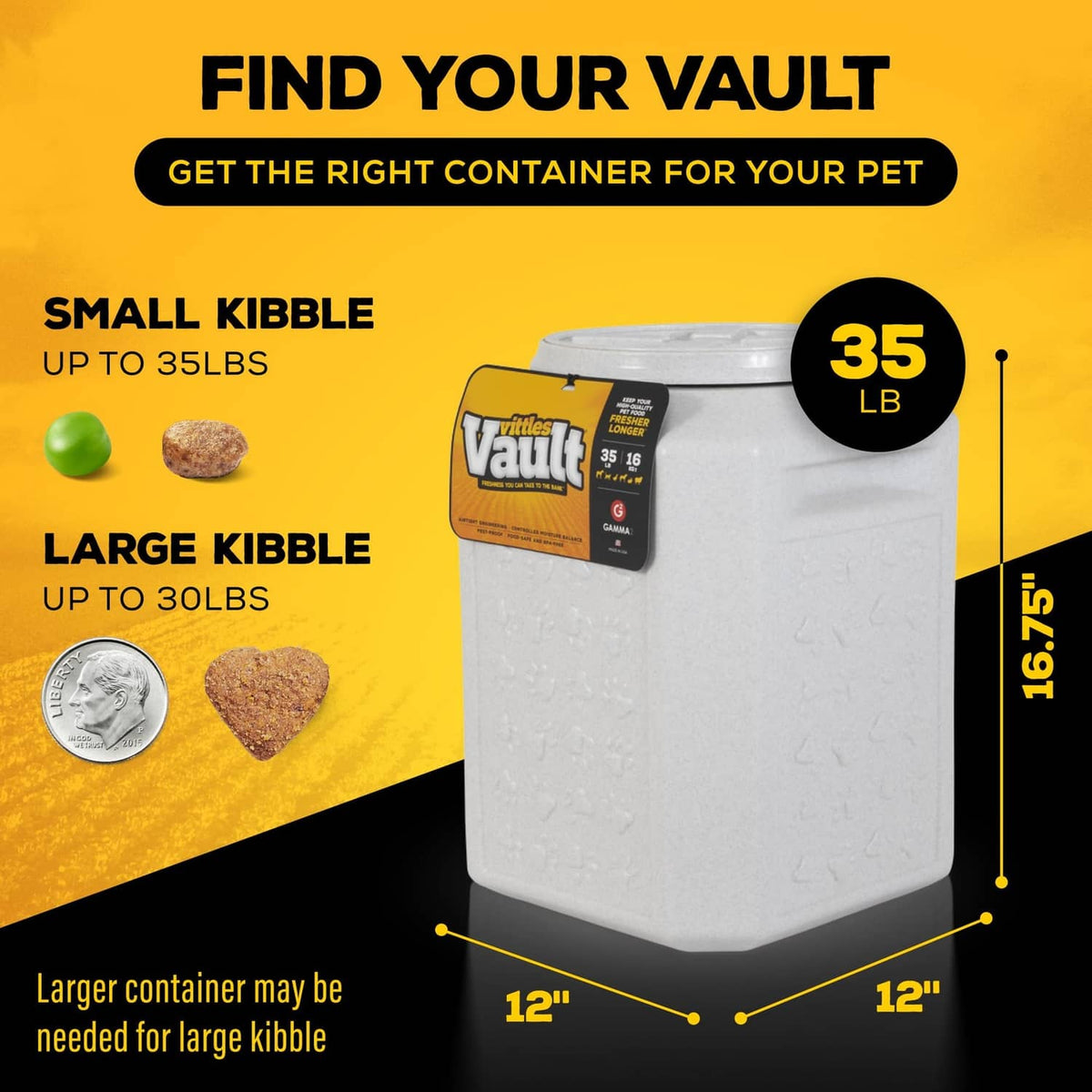 White pet food storage container with sealed lid, front view