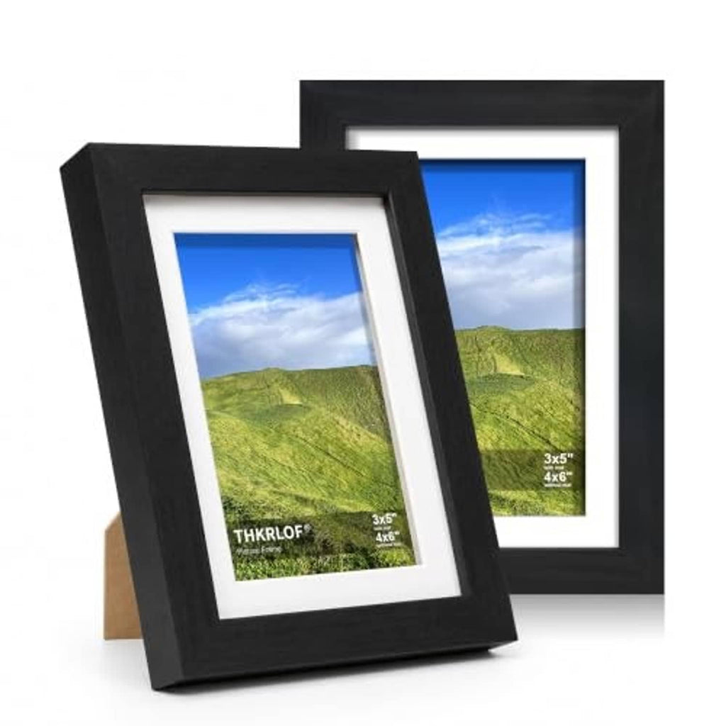 Black 4x6 shadow box photo frame with real glass, white mat, front angled