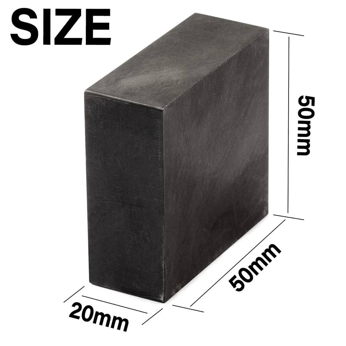 Graphite ingot block, dark gray rectangular prism with size diagram