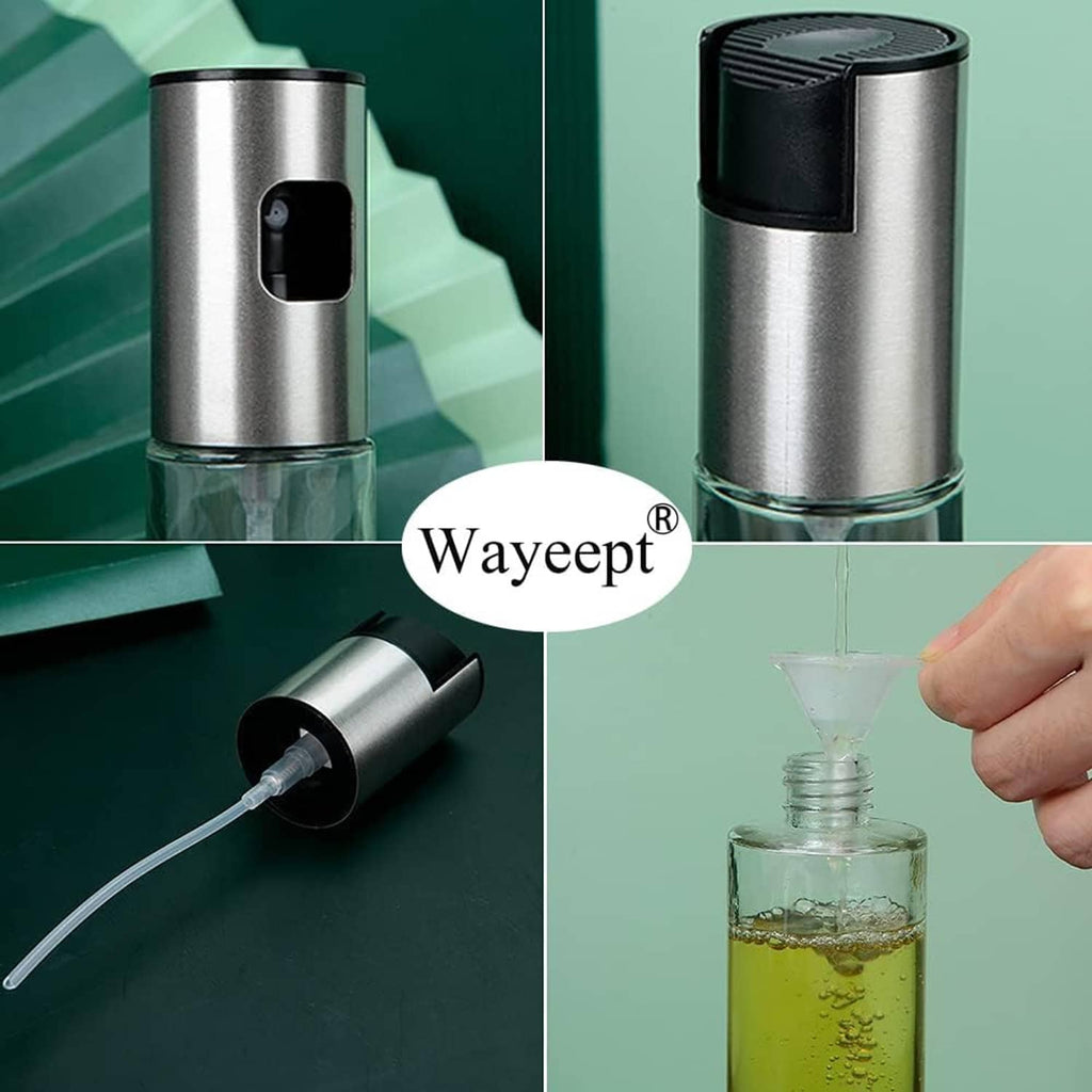 Stainless steel oil sprayer mister with clear reservoir and black pump head