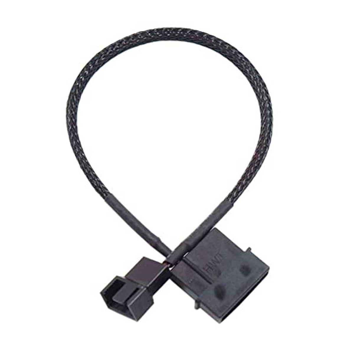 Black braided power adapter cable with 4-pin and 3-pin/4-pin fan plugs