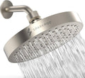 6-inch round rain shower head with brushed nickel finish and wide spray nozzles