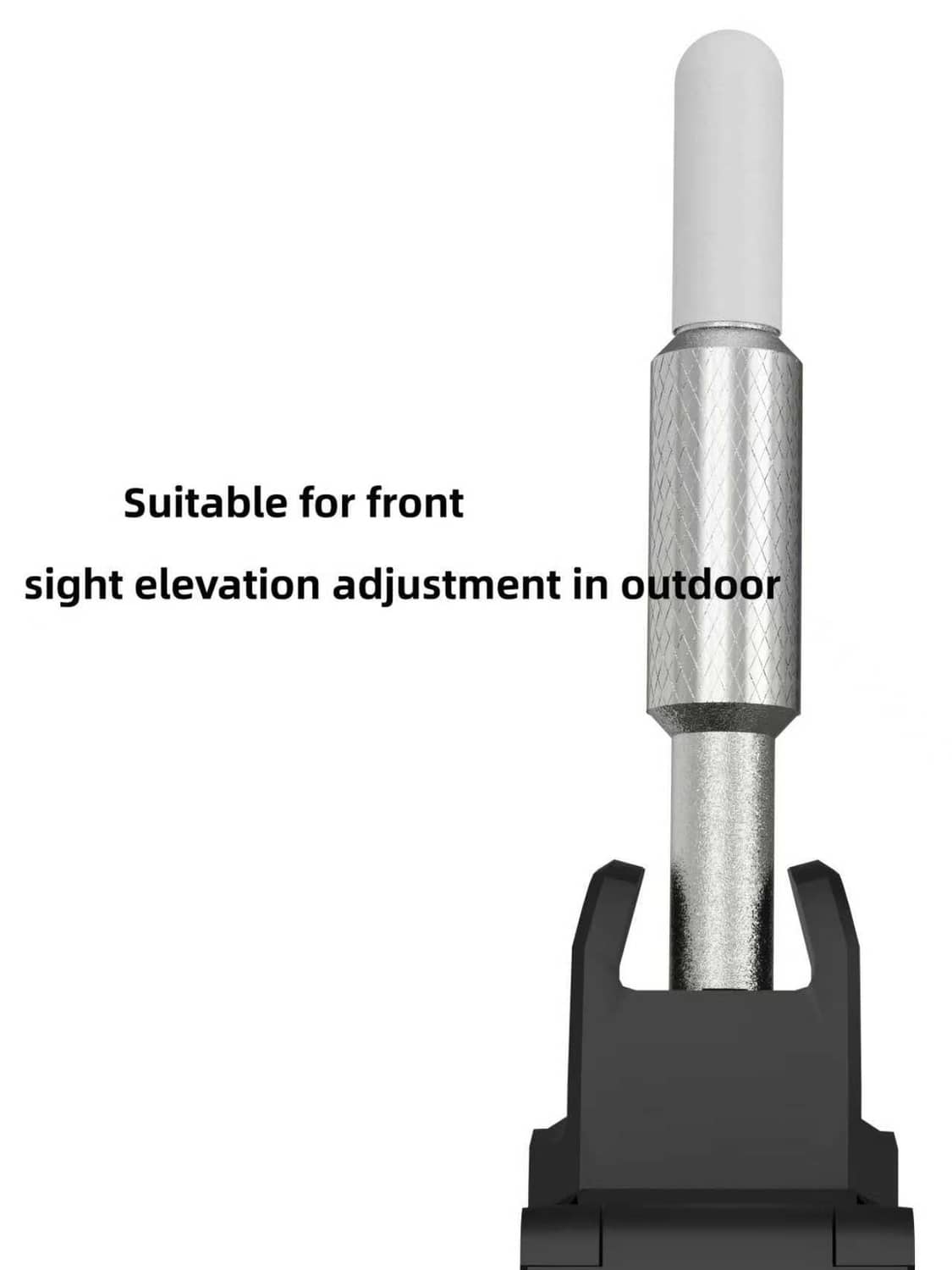 Front sight adjustment tool with textured sleeve, metal body, and black mounting base