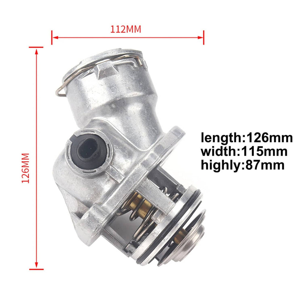 Engine coolant thermostat assembly with sensor, metal housing and spring valve, side fittings