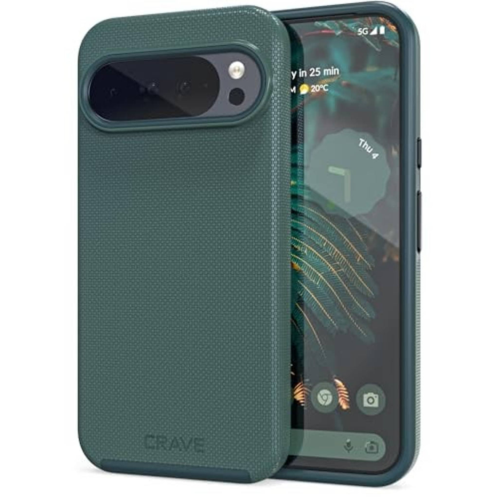 Forest green textured phone case covering the back and sides for Pixel 10 Pro XL