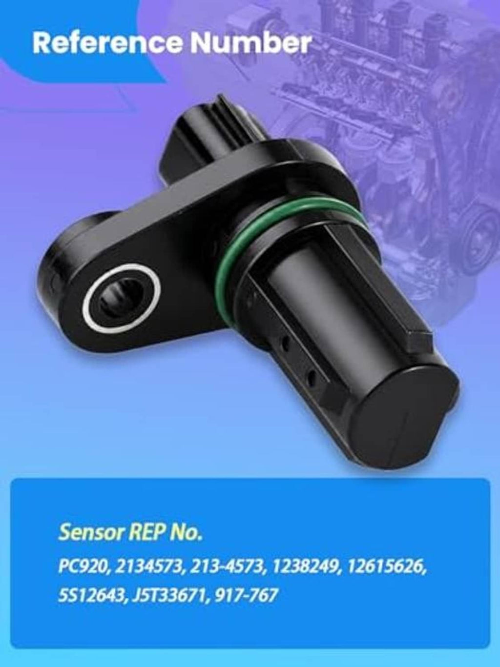 Crankshaft position sensor with green O-ring and 3-pin plug, reference number graphic