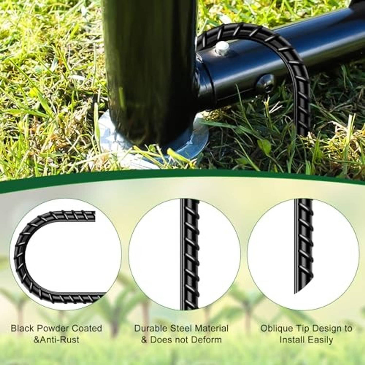 Black J hook rebar stakes with anti-rust coating and oblique tip design