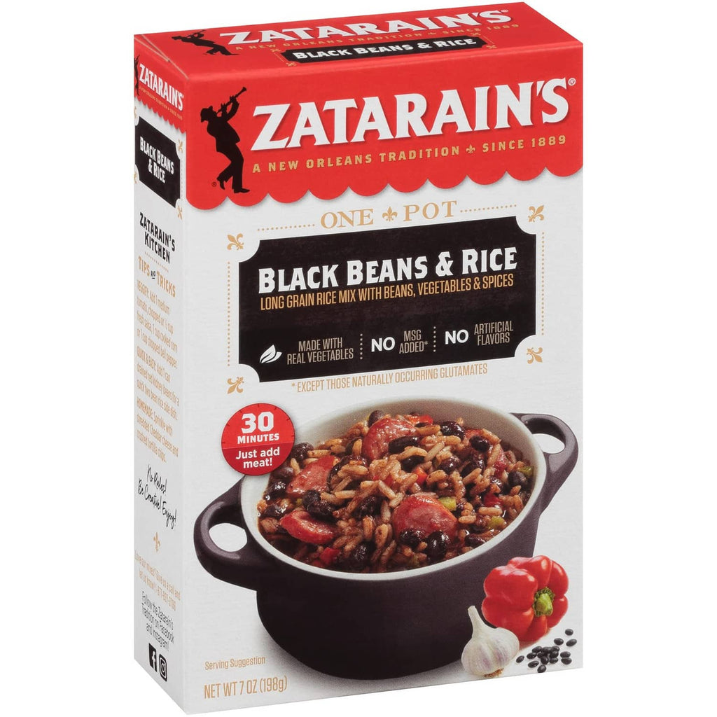 Black Beans & Rice meal box front, with pot illustration and One-Pot text