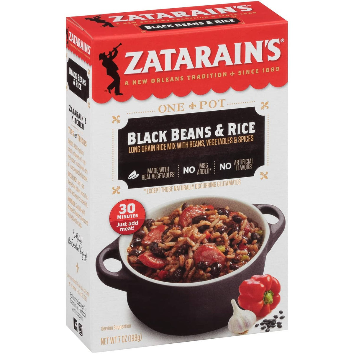Black Beans & Rice meal box front, with pot illustration and One-Pot text