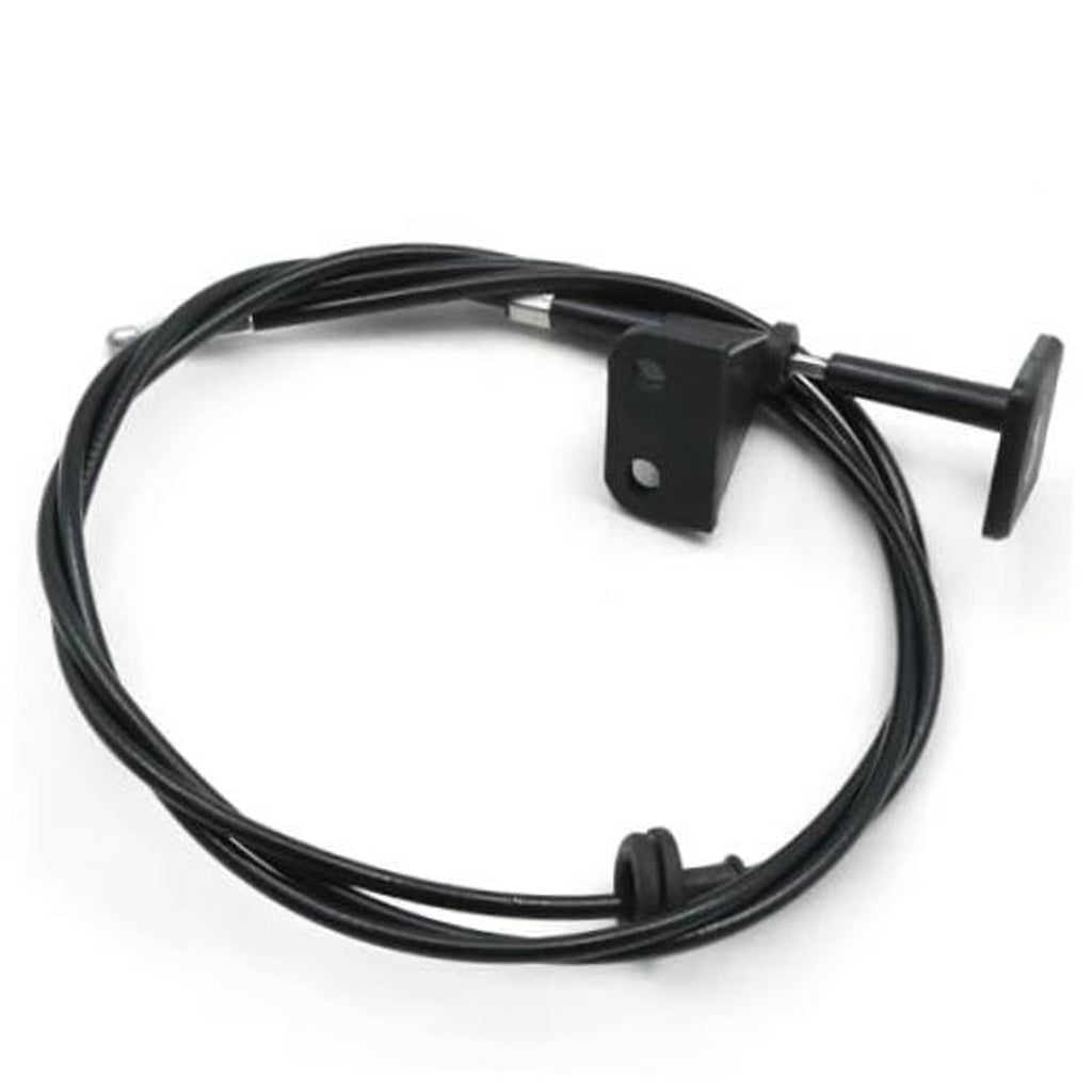 Black engine hood release cable with mounting bracket and handle, replacement part