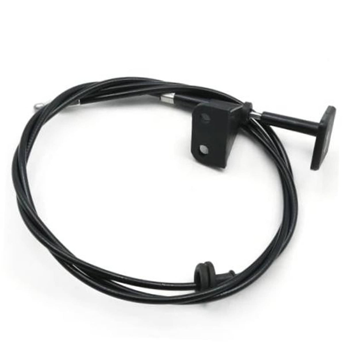 Black engine hood release cable with mounting bracket and handle, replacement part